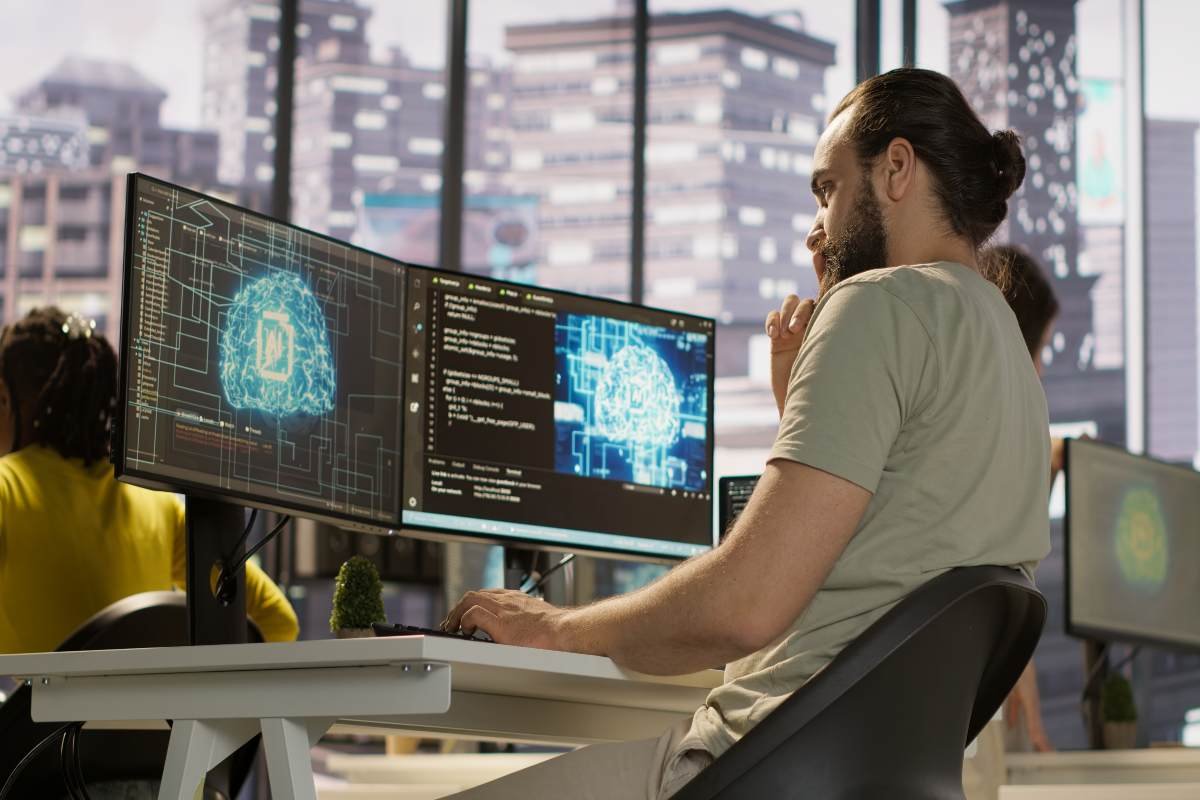 AI Threat Detection dashboard analyzing network activity and identifying potential cyber threats.