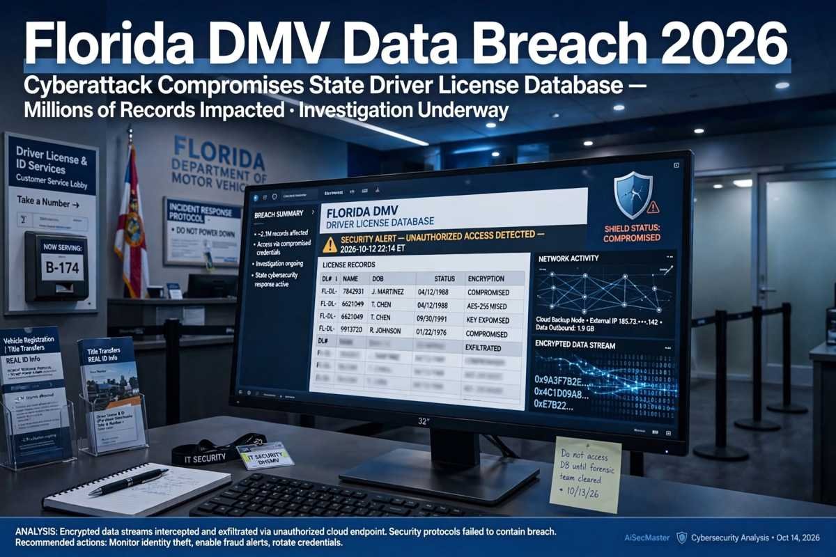 Florida DMV Data Breach 2026 cybersecurity investigation.