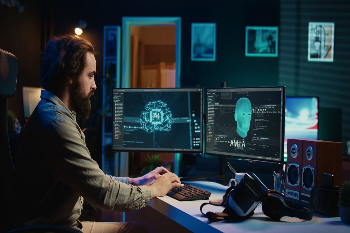 Generative AI analyzing cybersecurity threats and security alerts in a modern security operations center.