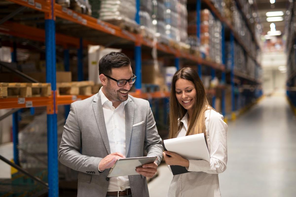 Modern supply chain management and logistics network.