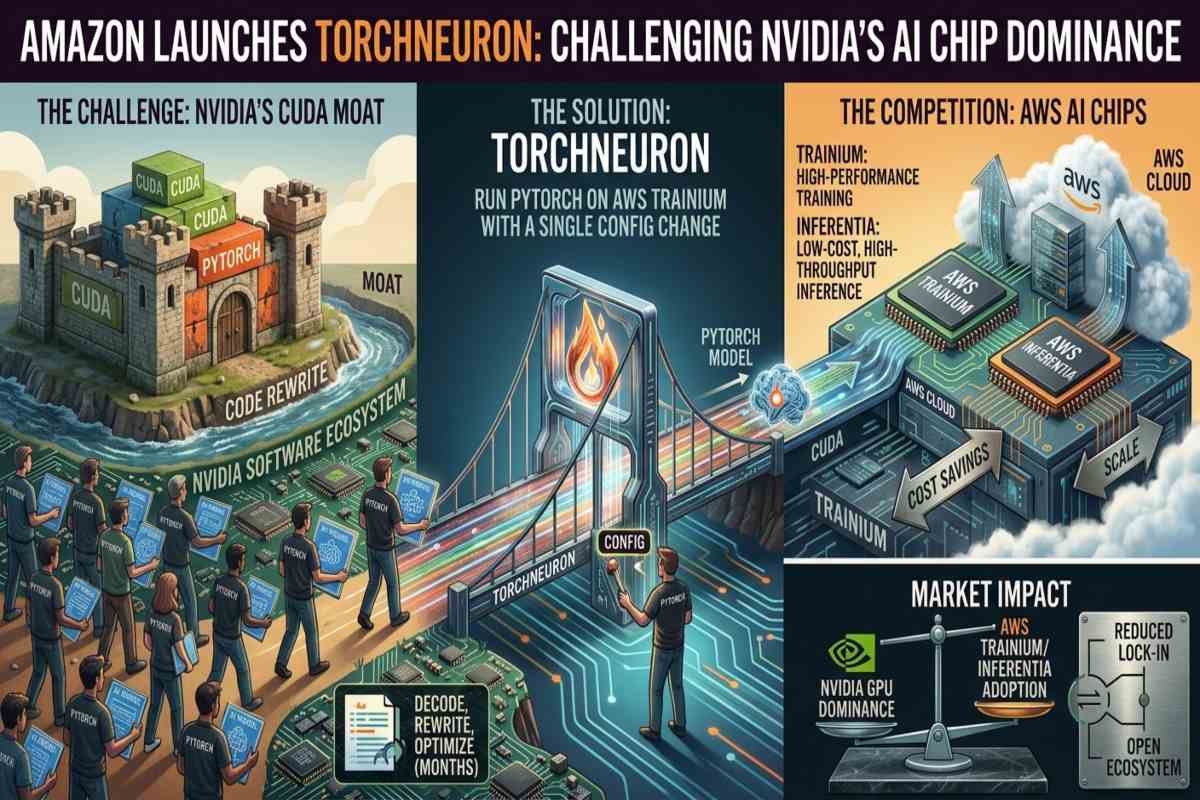 Amazon launches TorchNeuron to run PyTorch on Trainium AI chips and challenge NVIDIA’s AI chip dominance.