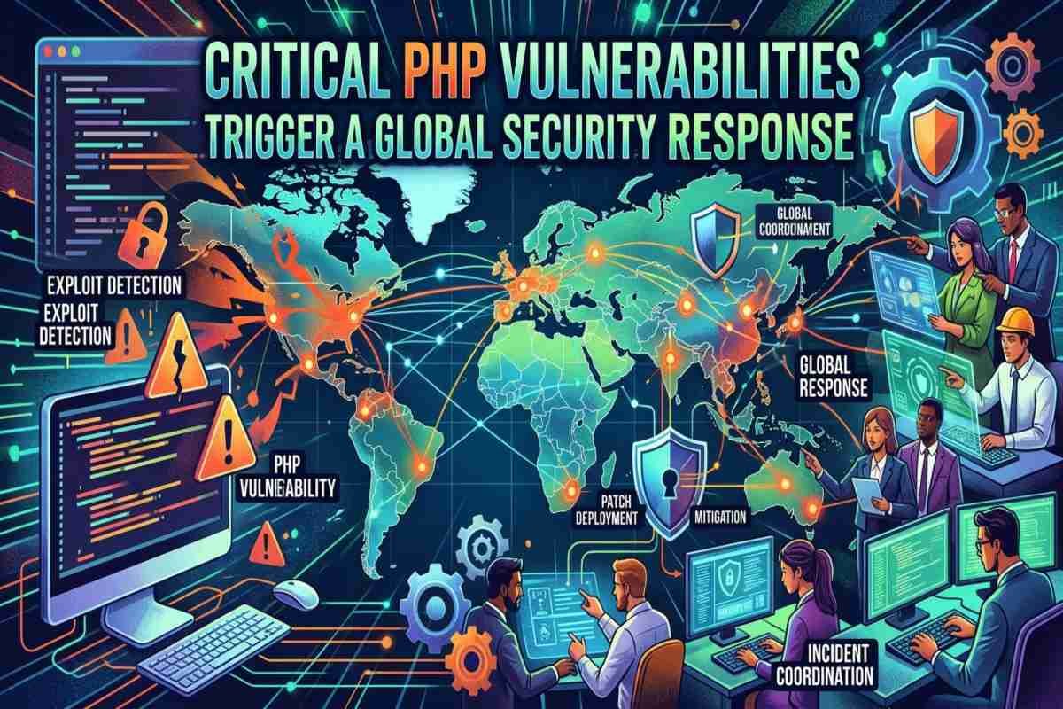 Critical PHP vulnerabilities and security patches protecting web servers from remote code execution attacks.