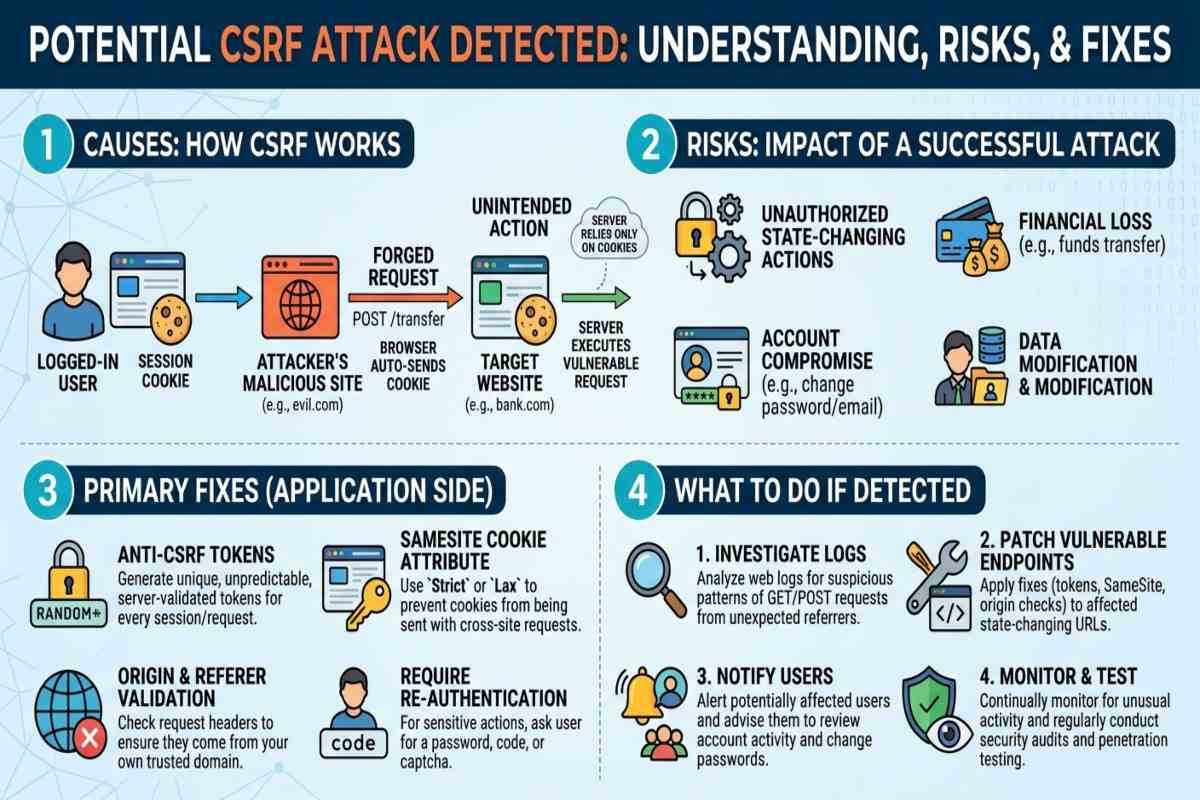 Potential CSRF attack detected warning and security fixes.