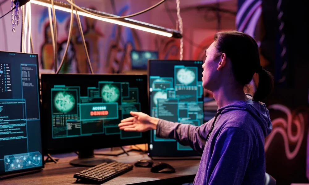 AI Data Protection strategy showing secure AI systems, encrypted data, access controls, and privacy safeguards.