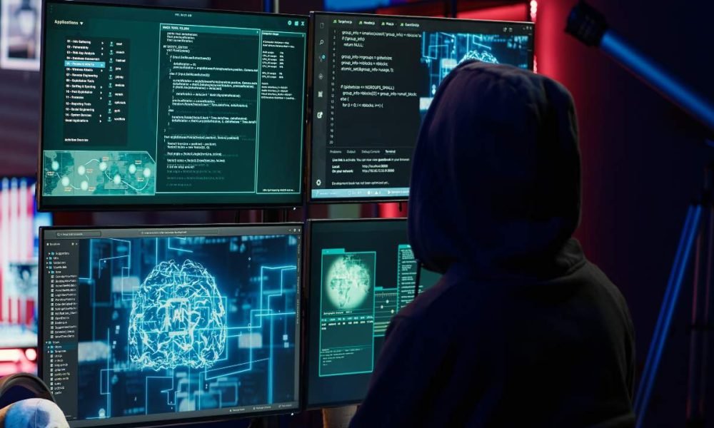 AI threat intelligence dashboard monitoring emerging cybersecurity threats and suspicious AI activity.