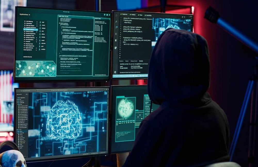 AI threat intelligence dashboard monitoring emerging cybersecurity threats and suspicious AI activity.