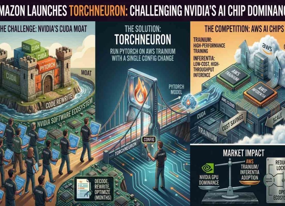 Amazon launches TorchNeuron to run PyTorch on Trainium AI chips and challenge NVIDIA’s AI chip dominance.