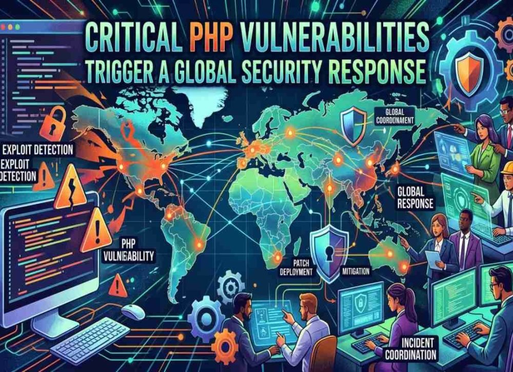 Critical PHP vulnerabilities and security patches protecting web servers from remote code execution attacks.