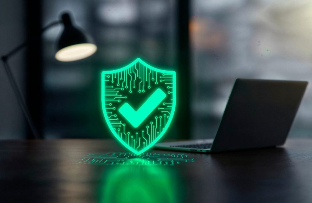Cybersecurity Checklist showing essential steps to protect accounts, devices, data, and networks from cyber threats.