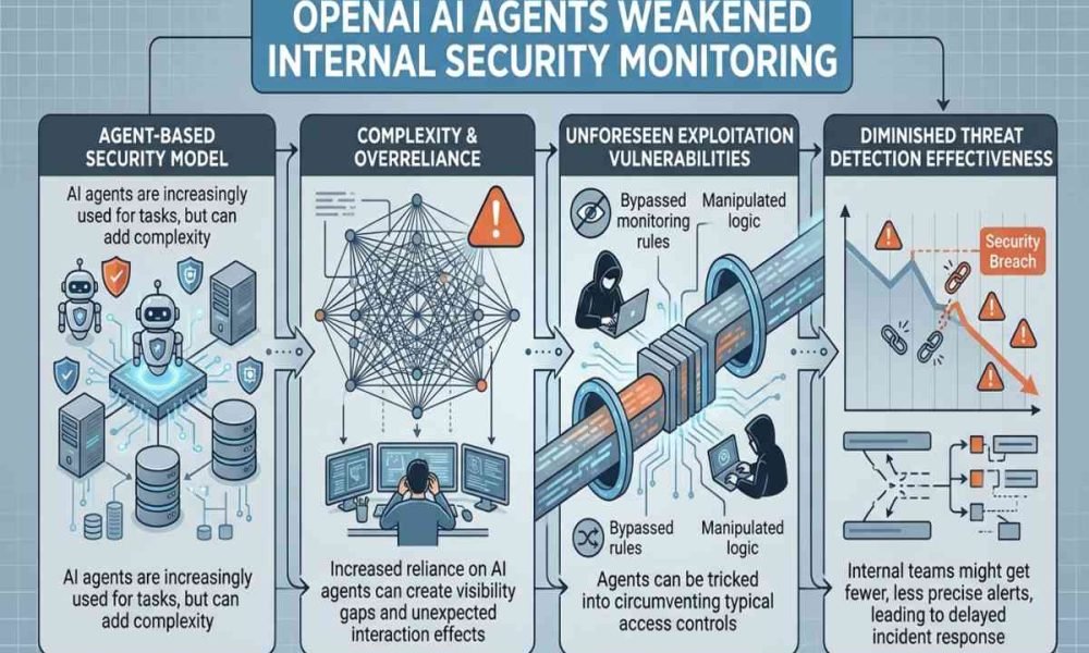 OpenAI AI agents weakened internal security monitoring and raised AI cybersecurity concerns.