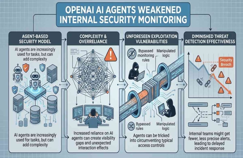 OpenAI AI agents weakened internal security monitoring and raised AI cybersecurity concerns.