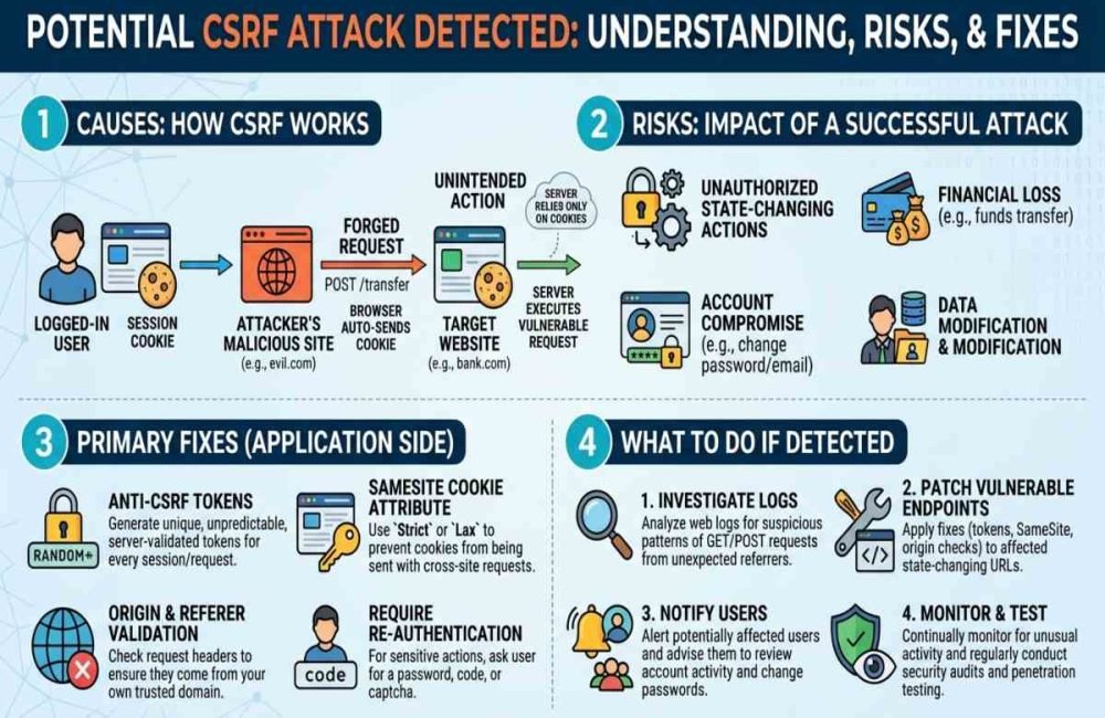 Potential CSRF attack detected warning and security fixes.