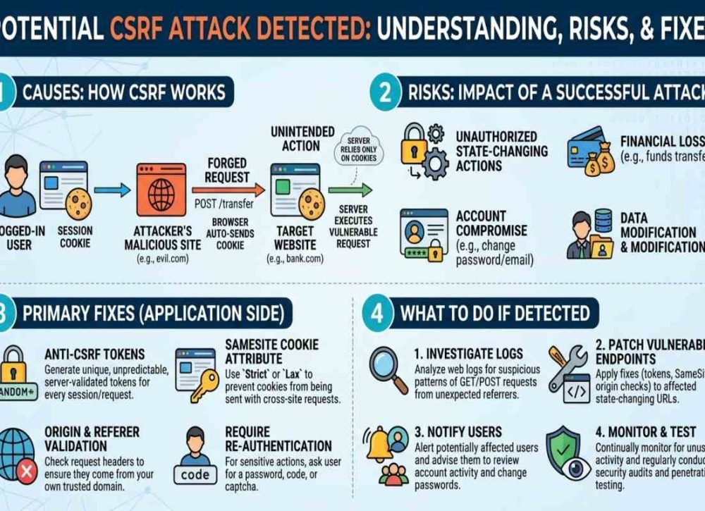 Potential CSRF attack detected warning and security fixes.