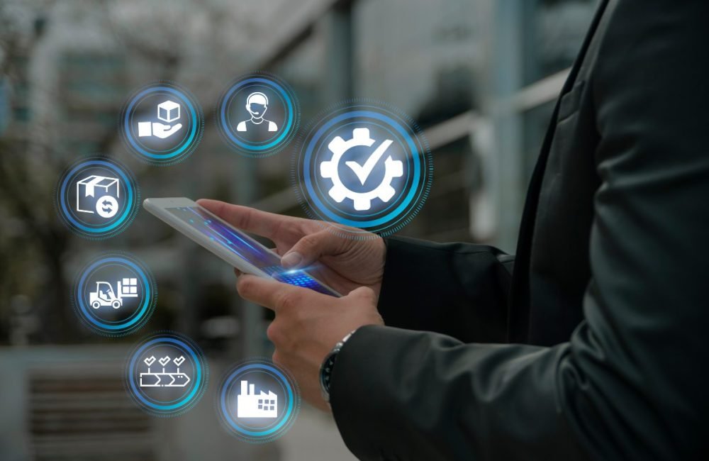 Supply chain management process from suppliers to customers.