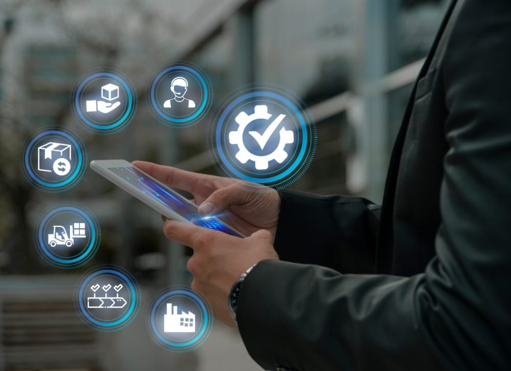 Supply chain management process from suppliers to customers.